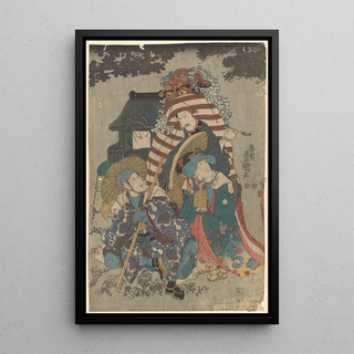 Toyokuni Utagawa - Three Figures One with Animal Head Dress.webp