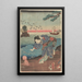Frau, die am Ufer läuft, Oktopus - Toyokuni Utagawa — gerahmtes Bild an der Wand