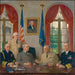 Truman und seine militärischen Berater - Augustus Vincent Tack — in einem Innenraum präsentiert
