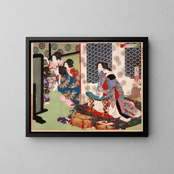 Ein Bankett am Palast von Koshida - Tsukioka Yoshitoshi — gerahmtes Bild an der Wand