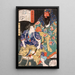 Ake Tamanosuke sitzend neben der Statue eines chinesischen Generals - Tsukioka Yoshitoshi — gerahmtes Bild an der Wand