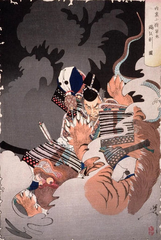 Tsukioka Yoshitoshi - I No Hayata Kills the Nue at the Imperial Palace.webp