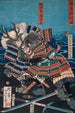 Konda Teihachir Tadakazu und Makara Jrzaemon Naozumi im Kampf am Wasser - Tsukioka Yoshitoshi — Ansicht des Kunstwerks