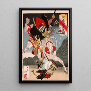 Tsukioka Yoshitoshi - Sagami Jir and Taira no Masakado Attacking an Opponent on Horseback.webp