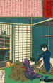 Das Gemälde Die Geisha Umekichi bittet Nakajima Seibi, sie zu verlassen und zu ihren Studien zurückzukehren - Tsukioka Yoshitoshi — Ansicht des Kunstwerks