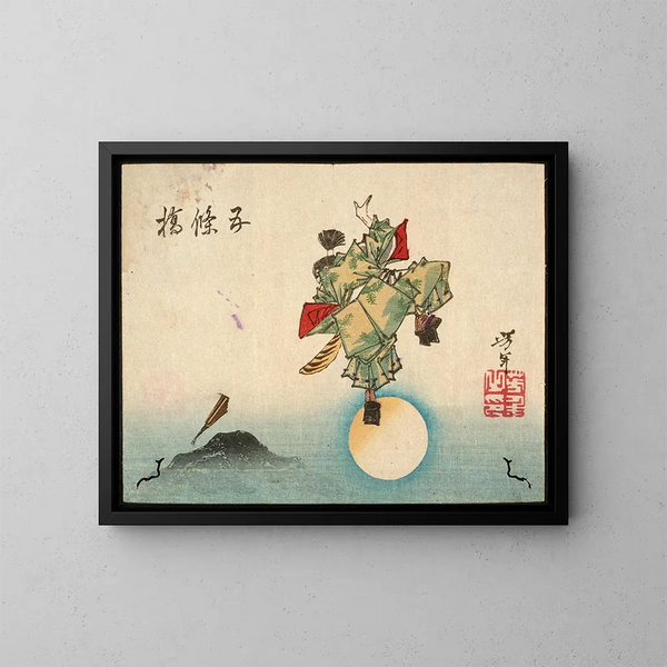 Ushiwakamaru am Goj-Brücke - Tsukioka Yoshitoshi — gerahmtes Bild an der Wand