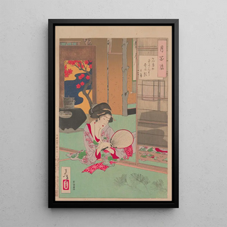 Tsukioka Yoshitoshi - Woman watching the shadow of a pine branch cast by the Moon.webp