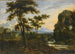 Weitläufige Flusslandschaft mit Hirten, die sich im Vordergrund ausruhen, und Befestigung im linken Hintergrund - Schule der Toskana — Ansicht des Kunstwerks