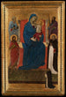 Jungfrau mit Kind in Majestät mit den Heiligen Petrus, Paulus, Johannes dem Täufer und Dominikus und einem bittenden Dominikaner - Ugolino di Nerio — Ansicht des Kunstwerks