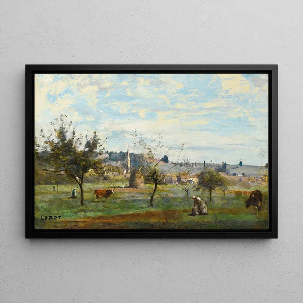 Reproduktion des Gemäldes Ein Dorf in der Umgebung von Mantes von Jean-Baptiste Camille Corot