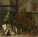 Ein Konzert von Katzen, Eulen, einer Elster und einem Affen in einer Scheune - Cornelis Saftleven — in einem Innenraum präsentiert