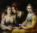 Ein Paar im Gespräch und eine Frau mit einem Liedbuch - Cornelis Cornelisz Van Haarlem — Ansicht des Kunstwerks