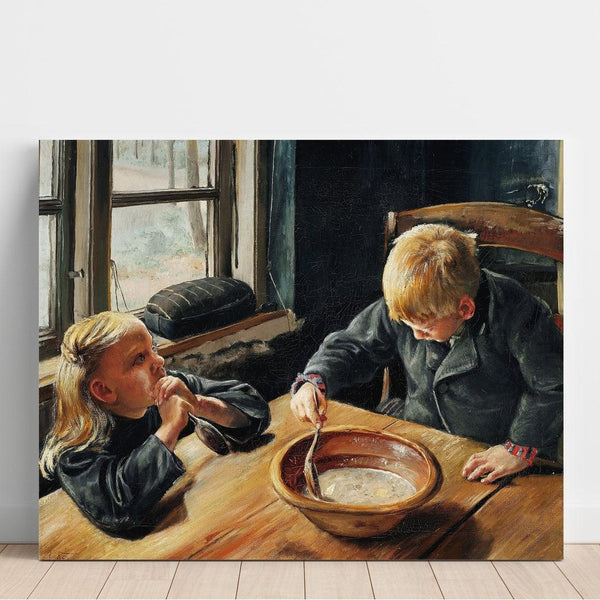 Reproduktion des Gemäldes Ein Junge und ein Mädchen zur Mittagszeit - Laurits Andersen Ring