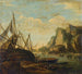 Ein mediterranes Küstenlandschaft mit einem Schiff - Salvator Rosa — Ansicht des Kunstwerks