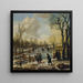 Ein Winterlandschaft mit Dorfbewohnern, die Schlittschuh laufen und Kolf auf einem gefrorenen Kanal spielen, ein Dorf in der Ferne - Aert van der Neer — gerahmtes Bild an der Wand