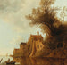 Ein Flusslandschaft mit einer befestigten Stadt und einem Fischerboot - Anthonie Jansz van der Croos — Ansicht des Kunstwerks