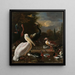 Ein Pelikan und andere Vögel in der Nähe eines Teiches, bekannt als La Plume Flottante - Melchior d'Hondecoeter — gerahmtes Bild an der Wand