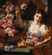 Eine junge Frau, die eine Blume aus einer Vase nimmt - Abraham Brueghel — Ansicht des Kunstwerks