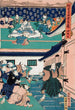 Akt IV Enya bitt Yuranosuke, bevor sie sich selbst tötet, Yuranosuke zeigt das für den Selbstmord verwendete Schwert den festgehaltenen Enya - Utagawa Kunisada Toyokuni III — Ansicht des Kunstwerks