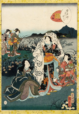 Utagawa Kunisada Toyokuni III - Murasaki Shikibu in Hiding from the Tale of Genji chapter Night Plum.webp