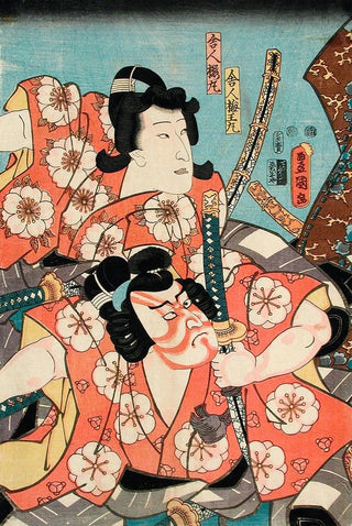 Utagawa Kunisada Toyokuni III - Toneri Umemaru and Toneri Sakuramaru from the play Sugawara Denj Tenarai Kagami.webp