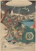 Frau und männlicher Diener im Schnee Frau mit weißem Regenschirm - Utagawa Kunisada Toyokuni III — Ansicht des Kunstwerks