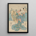 Schneeszene mit weiblicher Figur in fließendem blauer, grüner und rosa Kleid - Utagawa Kuniyoshi — gerahmtes Bild an der Wand