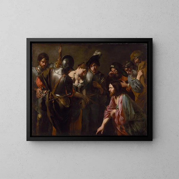 Der Christus und die ehebrecherische Frau - Valentin de Boulogne — gerahmtes Bild an der Wand