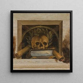 Vanité Nature morte avec crâne, couronne de laurier, livre et deux bougies allumées - Jacob van Campen