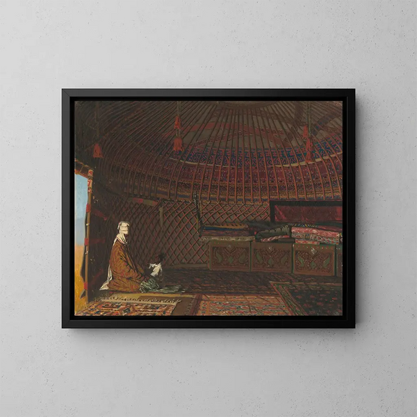 Innenraum eines reichen Kirgisen in der Jurte - Vasily Vereshchagin — gerahmtes Bild an der Wand