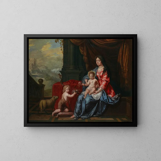 Portrait einer Dame unter den Zügen der Madonna mit einem Kind an ihrer Seite, der kleine Johannes der Täufer - Victor Honoré Janssens — gerahmtes Bild an der Wand