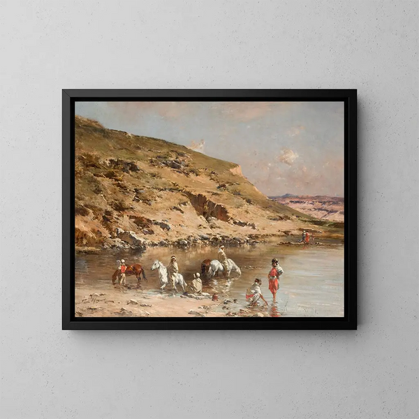 Baden der Pferde - Victor Huguet — gerahmtes Bild an der Wand