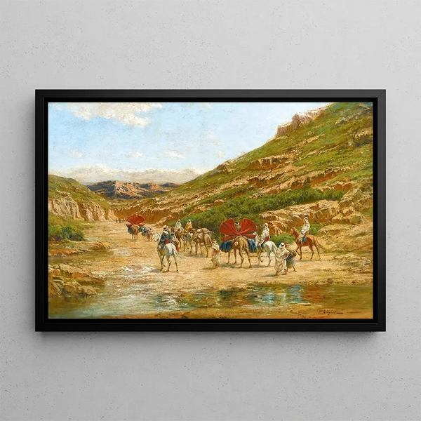 Karawane in der Wüste - Victor Huguet — gerahmtes Bild an der Wand