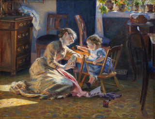 Viggo Pedersen - Sunshine in the Living Room The Artists Wife and Child.webp