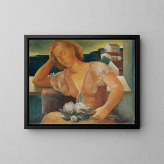 Die Frau des Künstlers mit Blumen - Viktor Planckh — gerahmtes Bild an der Wand