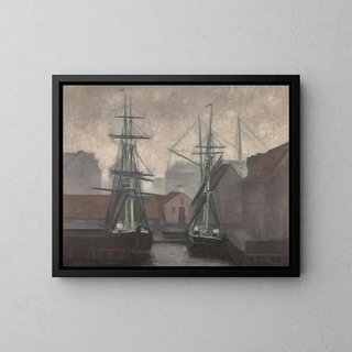 vom Gemälde Quai de commerce du Groenland, Christianshavn, Kopenhagen - Vilhelm Hammershøi — gerahmtes Bild an der Wand