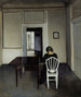 Innenraum-Gemälde mit Ida in einem weißen Stuhl - Vilhelm Hammershøi — Ansicht des Kunstwerks
