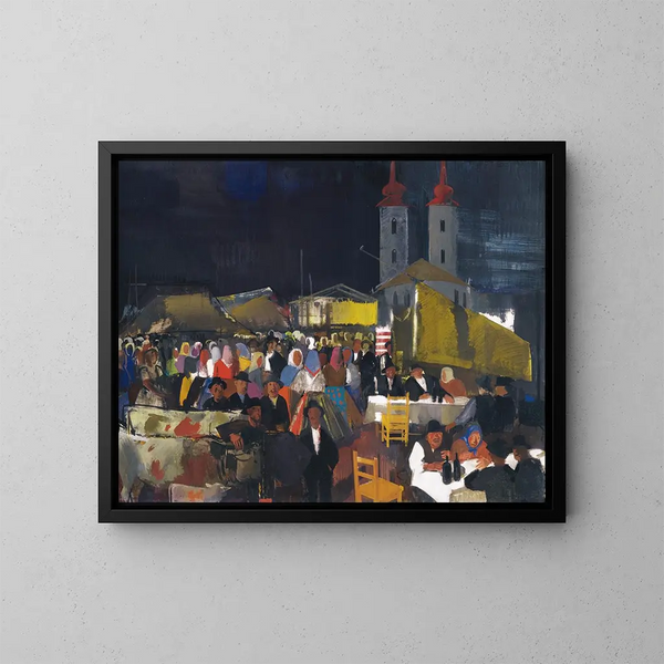 Figuren in einem Dorfladenmarkt - Vilmos Aba-Novák — gerahmtes Bild an der Wand