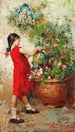 Eine junge Frau, die Blumen gießt - Vincenzo Irolli — Ansicht des Kunstwerks