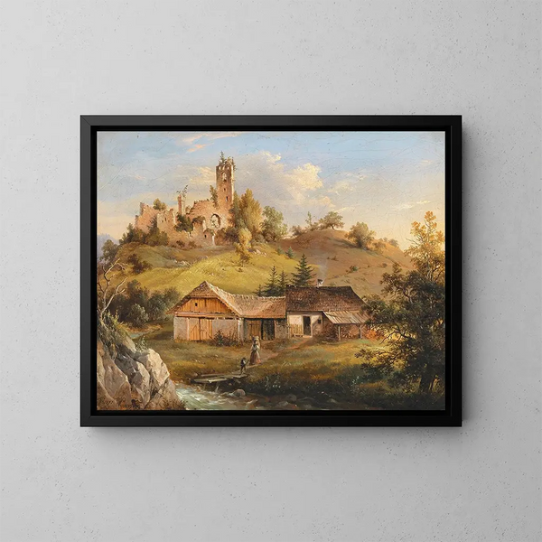 Ansicht der Ruinen der Burg Sturmberg bei Naas in der Nähe von Weiz in der Steiermark - Vinzenz Kreuzer — gerahmtes Bild an der Wand