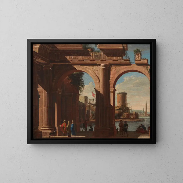 Arcade dorique mit der Torre di S Vincenzo - Viviano Codazzi — gerahmtes Bild an der Wand