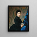 Portrait einer Dame in schwarzer Robe mit goldenen Ohrringen vor einer Blumenvorhang - Vlaho Bukovac — gerahmtes Bild an der Wand