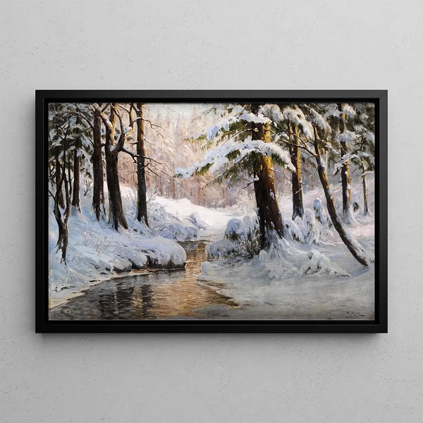 Schneelandschaft im Wald - Walter Moras — gerahmtes Bild an der Wand