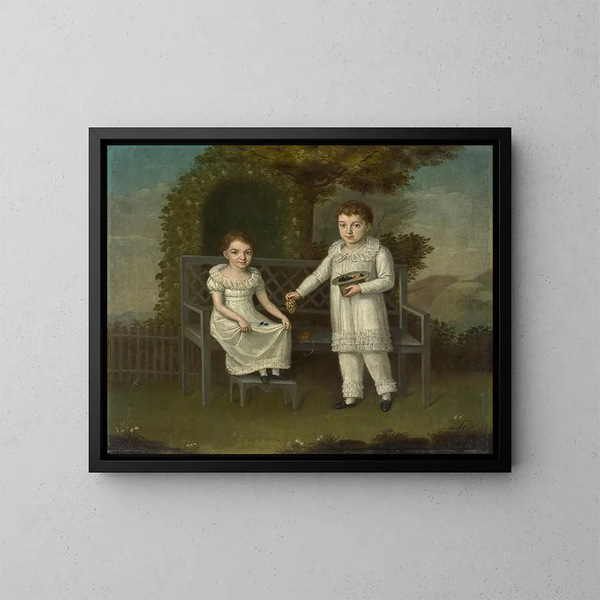 Zwei Kinder der Familie Kuenzer - Wendelin Moosbrugger — gerahmtes Bild an der Wand