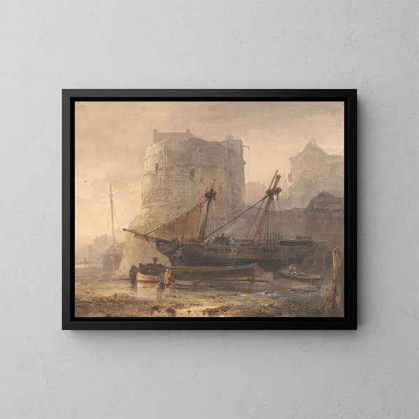Bateaux à marée basse dans un port français - Wijnand Nuyen — gerahmtes Bild an der Wand