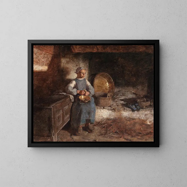 niederländisches Mädchen schälend Kartoffeln - Wilder M. Darling — gerahmtes Bild an der Wand