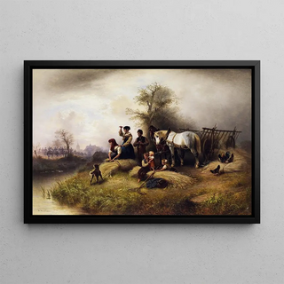 Wilhelm Alexander Meyerheim - Bauernfamilie bei der Kornernte und Kavallerie.webp