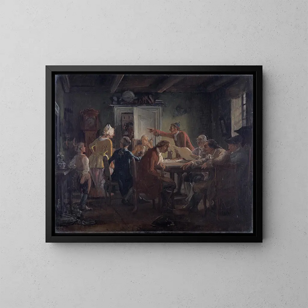 College politique, nach Akt I, Szene 2 von La Tinker politique von Ludvig Holberg - Wilhelm Marstrand — gerahmtes Bild an der Wand