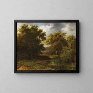 Willem Bodeman - Waldlandschaft mit Weiher und Rastenden.webp