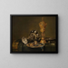 Stillleben mit Metallgefäßen und einer Uhr auf einem Tisch - Willem Claesz Heda — gerahmtes Bild an der Wand